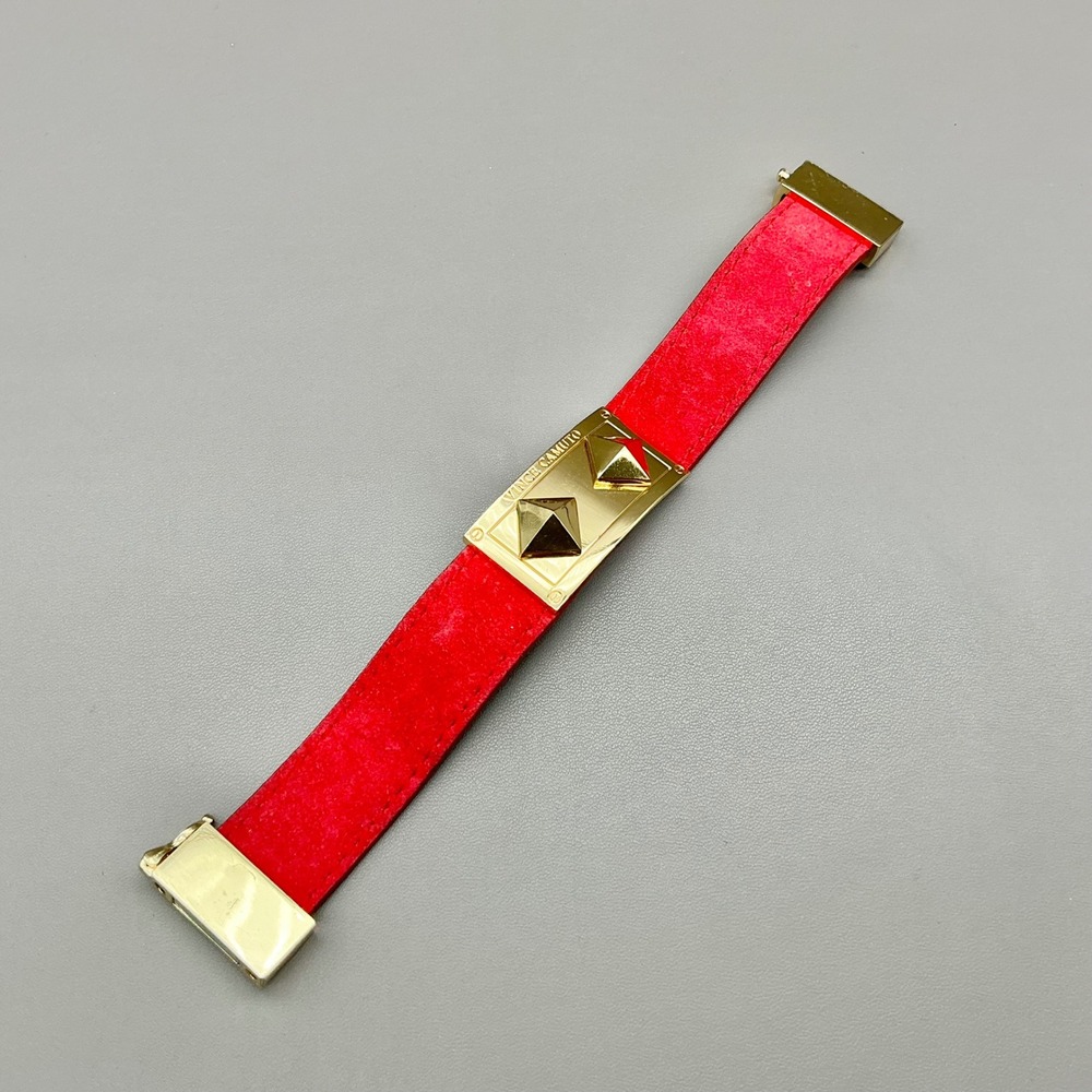 Vince Camuto Bracelet Women Red Gold Tone Suede Pyramid Stud Magnetic Cuff 7.5"